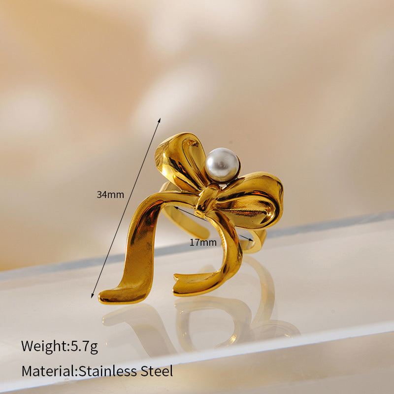 Elegant Ribbon Bow Design Pearl Ring JLTR0479