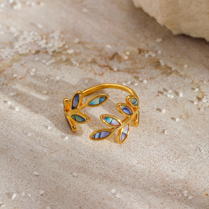 Unique Gold Leaf Motif Open Ring with Shimmering Hues JLTR0481