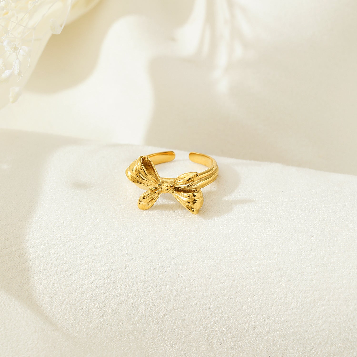 Delicate Bow Motif Gold Adjustable Ring JLTR0482