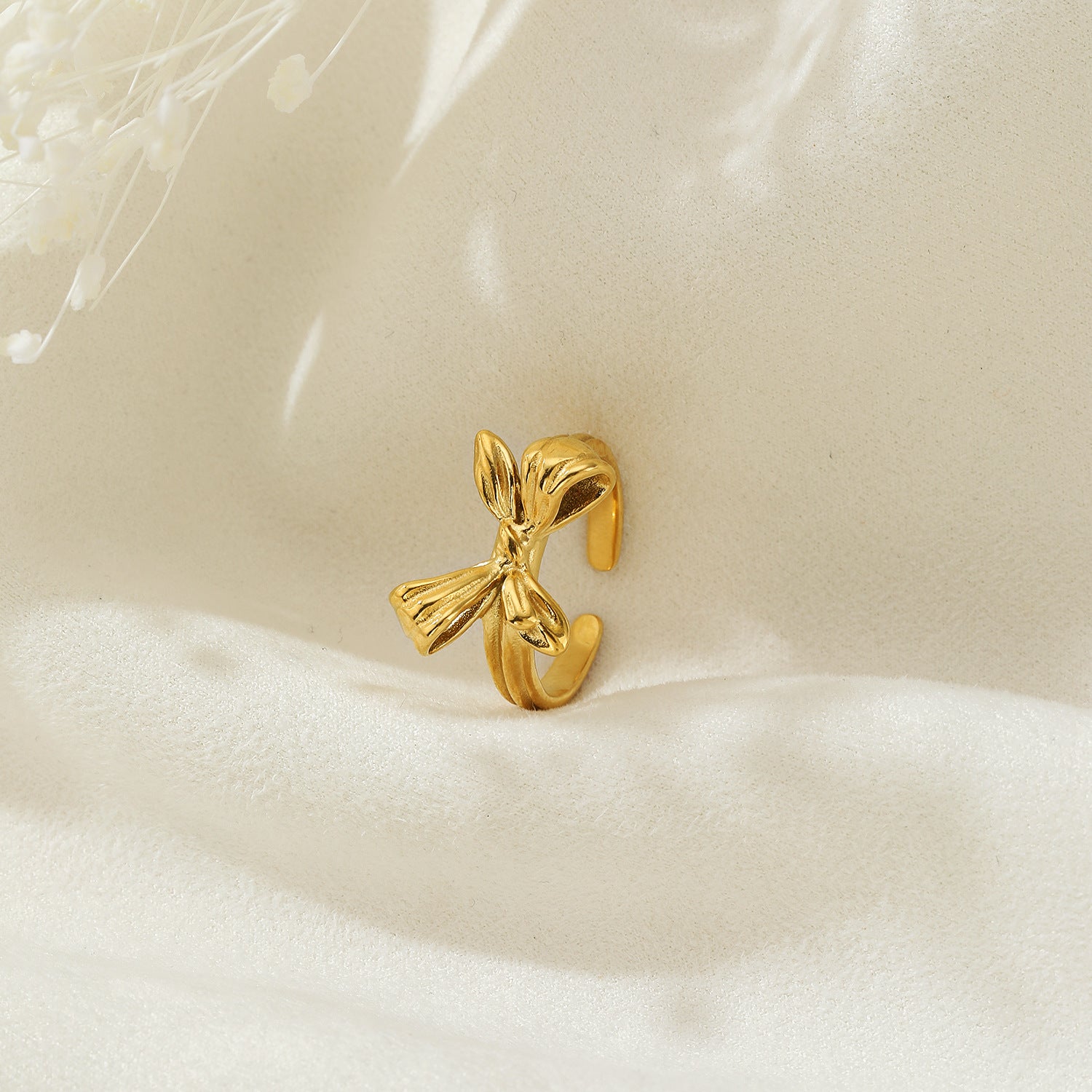 Delicate Bow Motif Gold Adjustable Ring JLTR0482