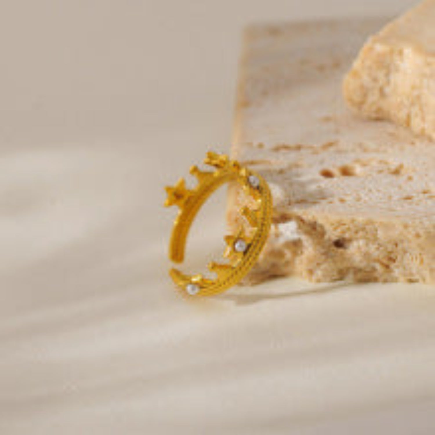Adjustable Gold Crown Ring with Star Details JLTR0486