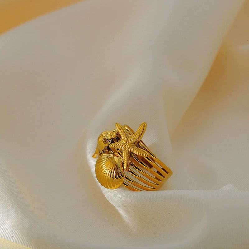 Seaside Charm Adjustable Ocean Theme Ring JLTR0495