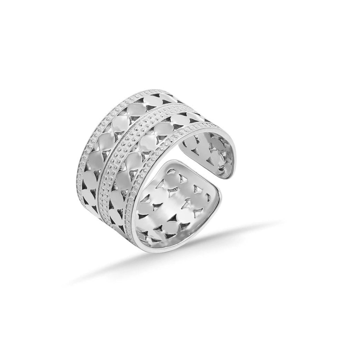 Silver Geometric Cutout Adjustable Ring JLTR0501