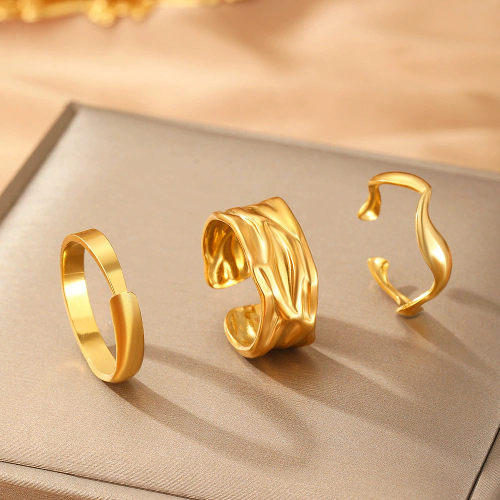 Minimal Sculpted Adjustable Gold Ring Three-Piece set JLTR0512