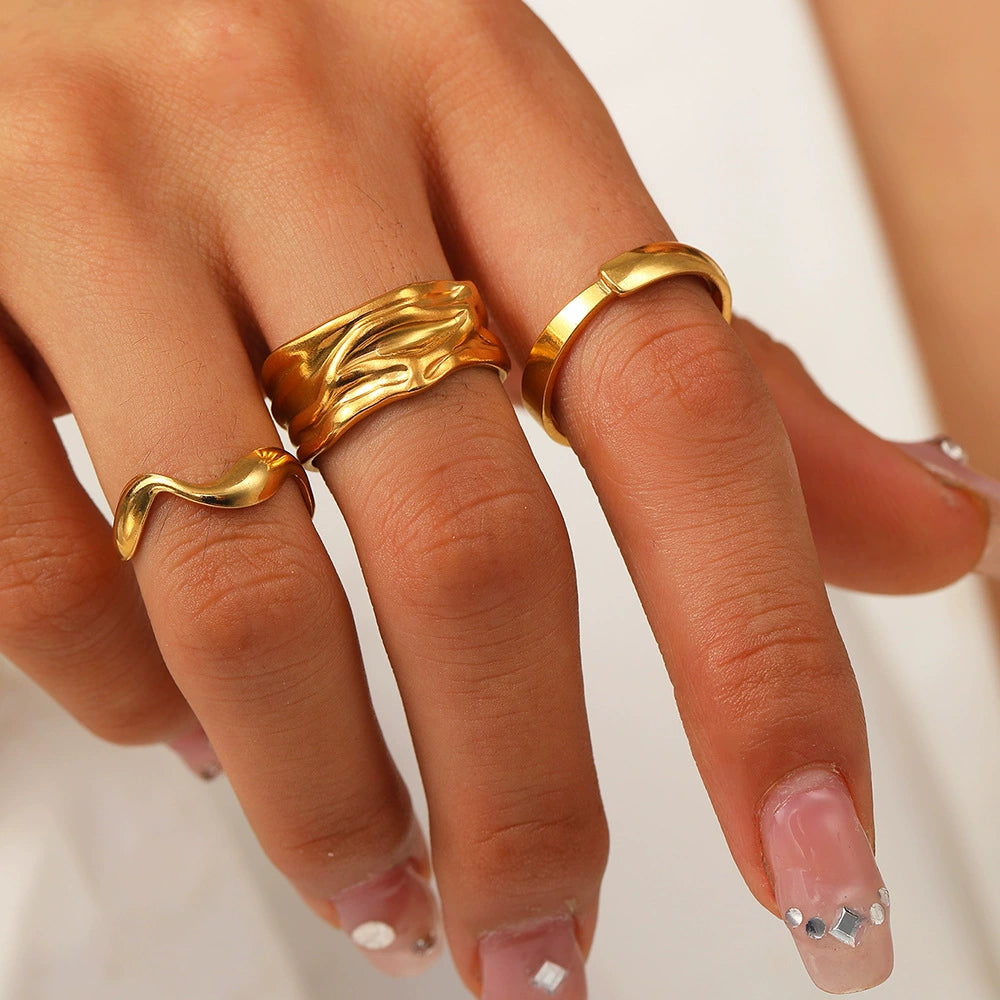 Minimal Sculpted Adjustable Gold Ring Three-Piece set JLTR0512