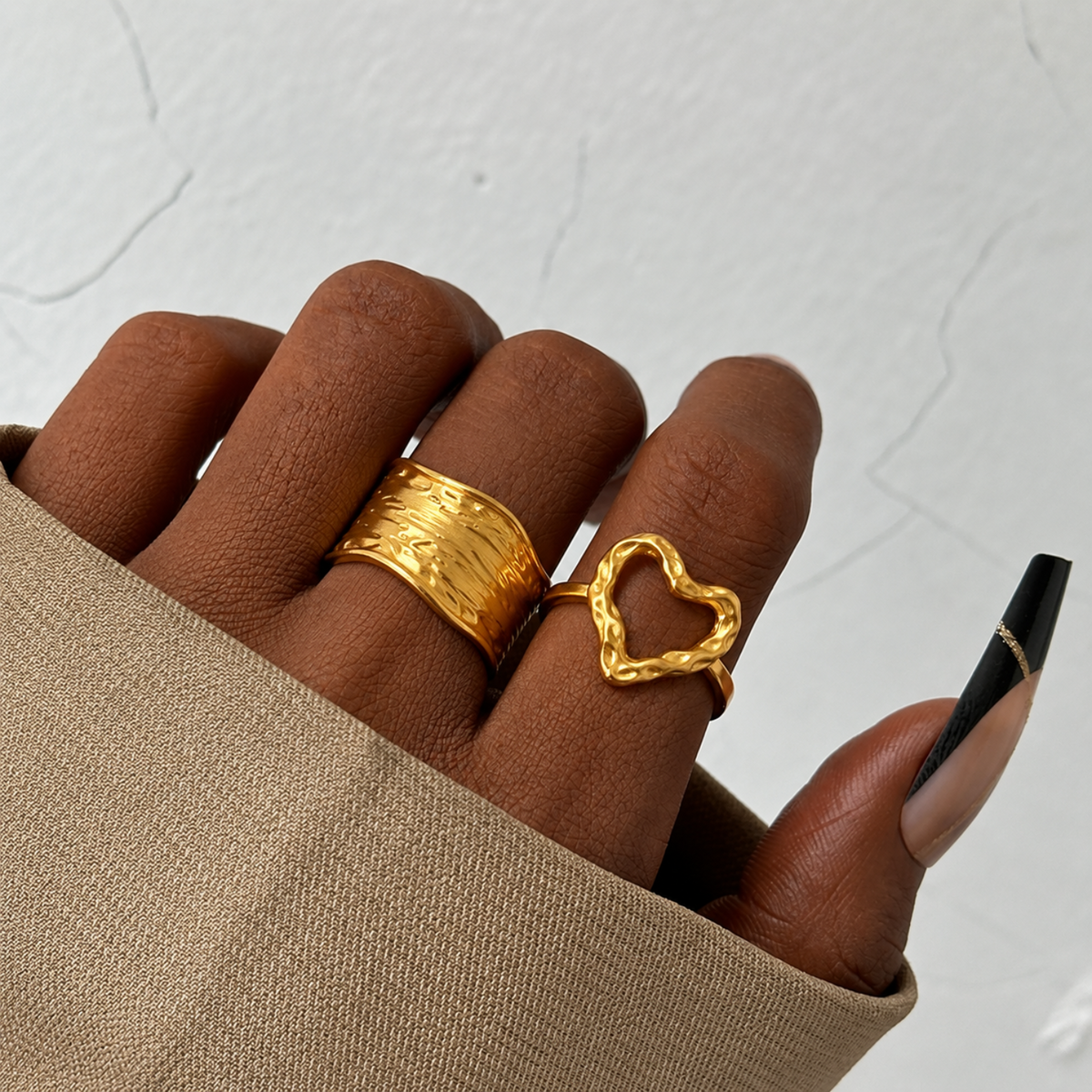 Organic Texture Shaped Adjustable Duo set of Rings JLTR0513