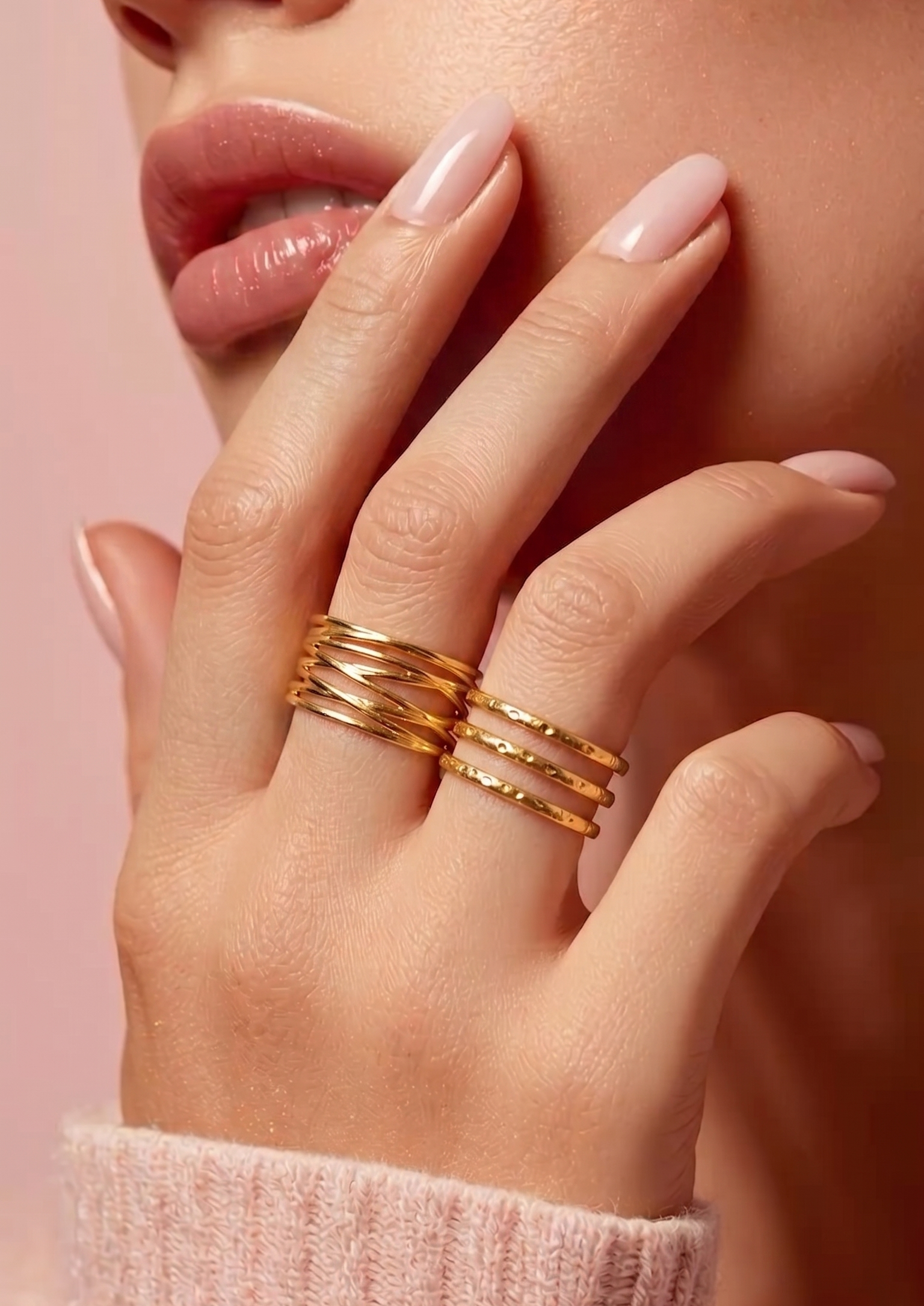 Elegant multi-band gold ring set: hand jewelry JLTR0518