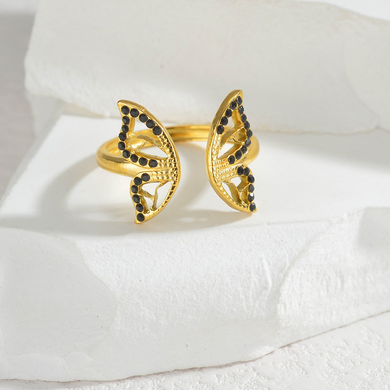 style niche design fashion OL personality versatile butterfly ring JLTR0522