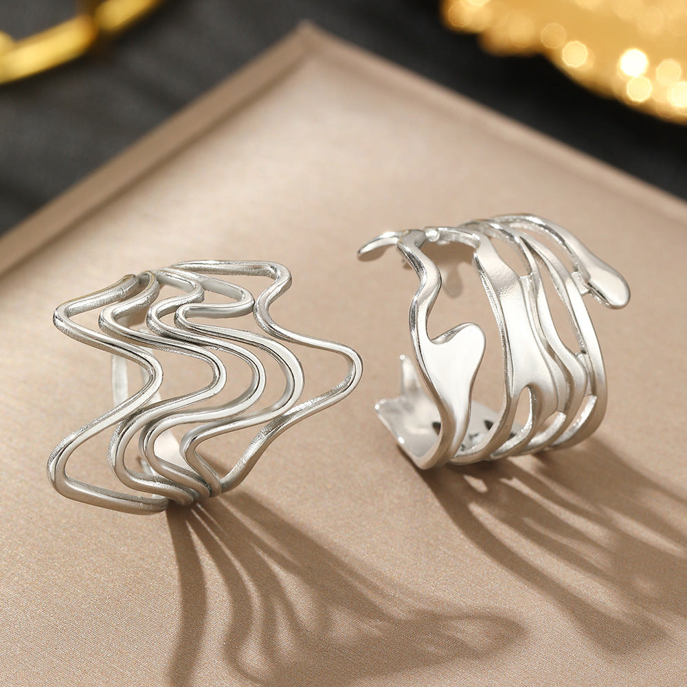 Silver Abstract Wave Adjustable Rings JLTR0554
