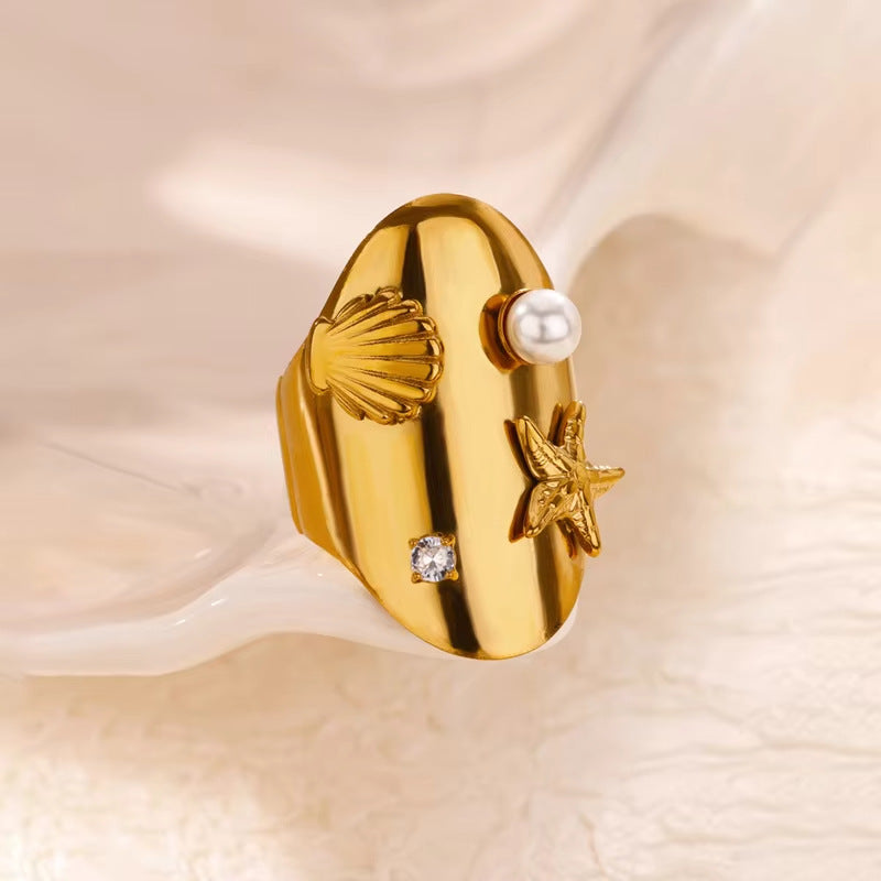 beach wear gold star pearl stone ring JLTR0556