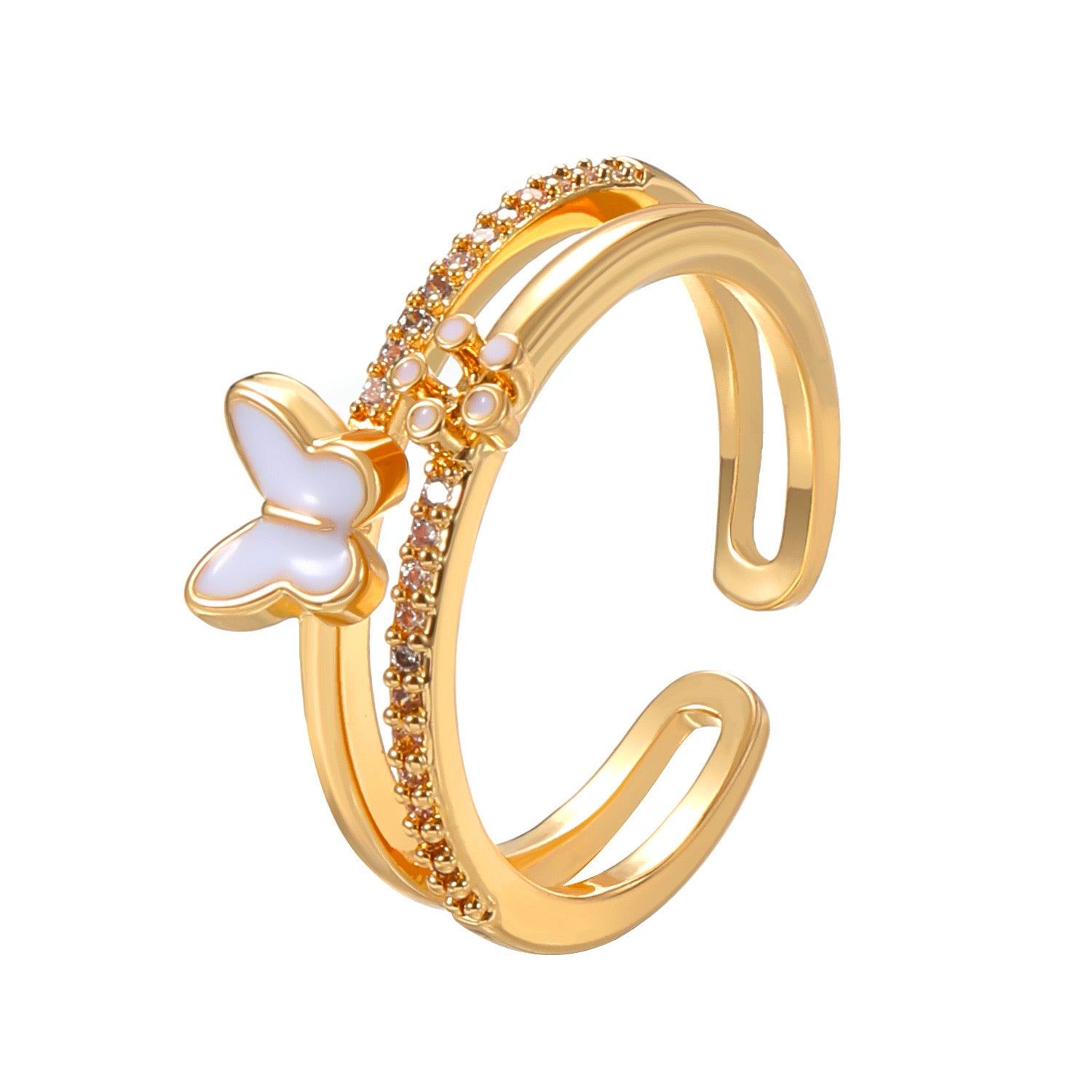 White Butterfly Floral Dual Band Ring JLTR0559