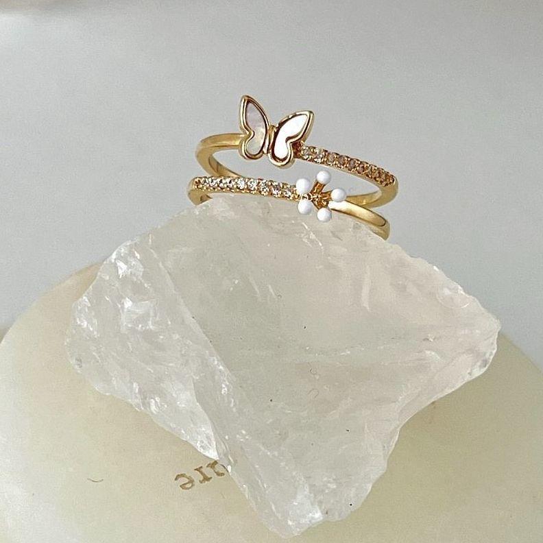 White Butterfly Floral Dual Band Ring JLTR0559