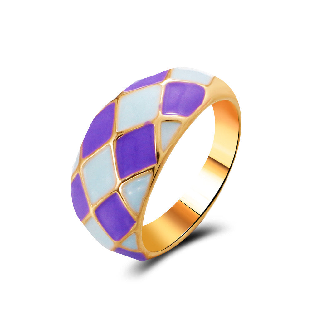 Lavender & Blue Enamel Checkered Ring JLTR0564