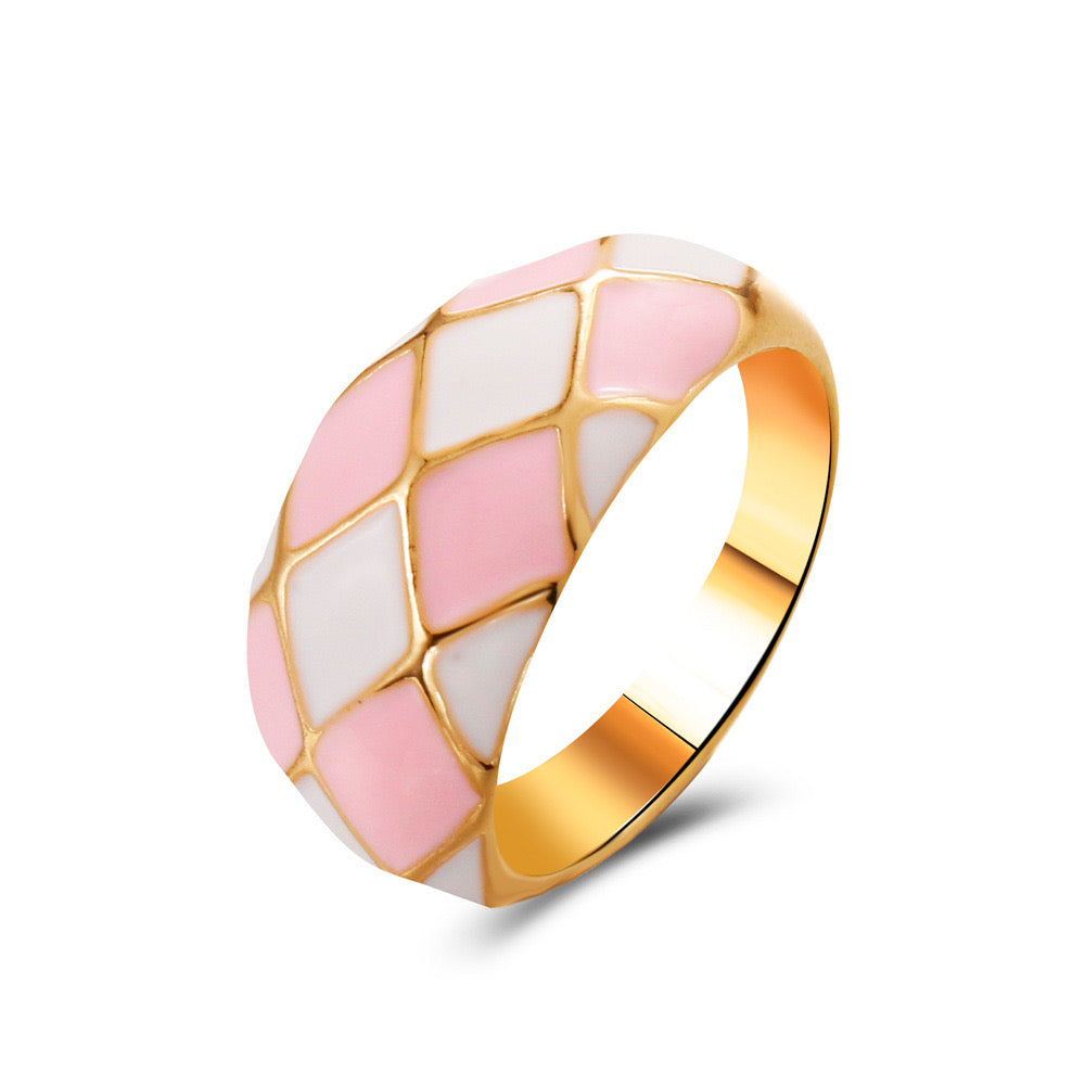 Pink & White Enamel Checkered Ring JLTR0566