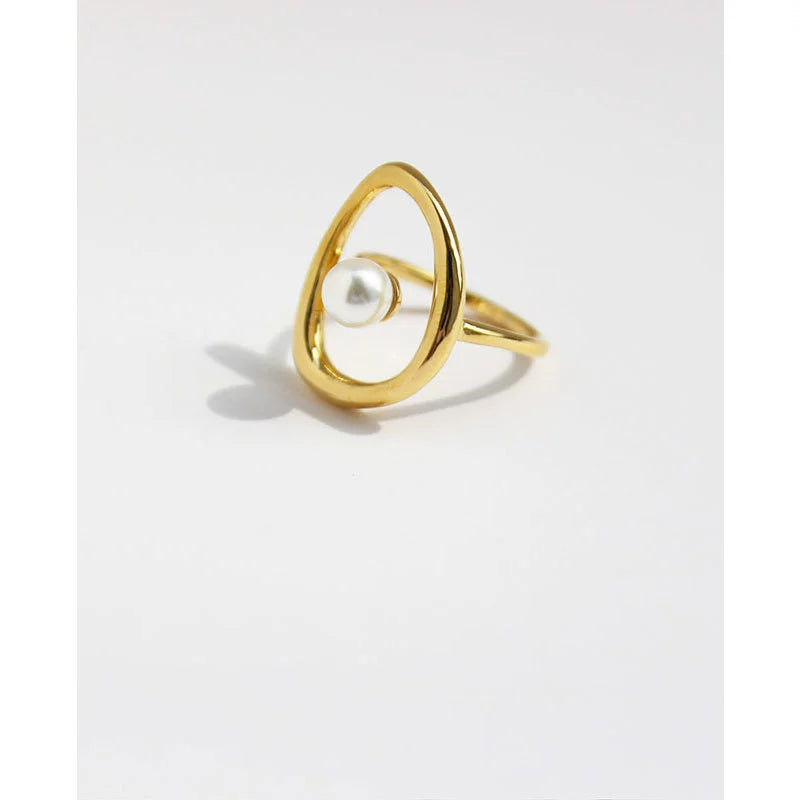 Golden Orbit Abstract Art Pearl Ring JLTR0587