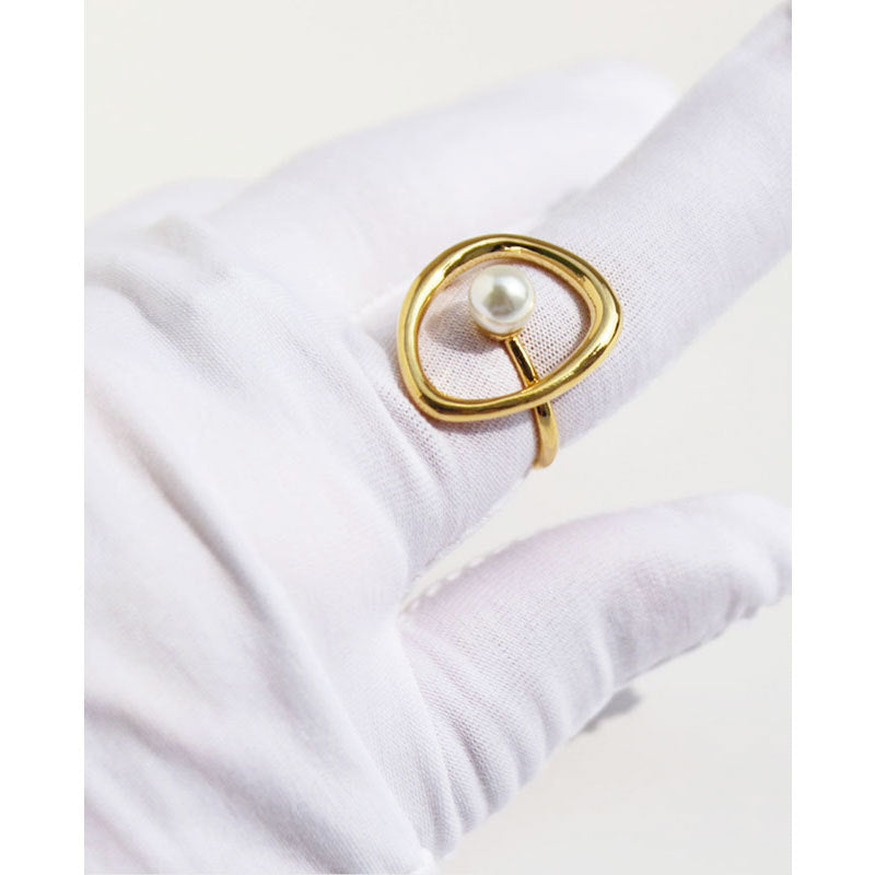 Golden Orbit Abstract Art Pearl Ring JLTR0587