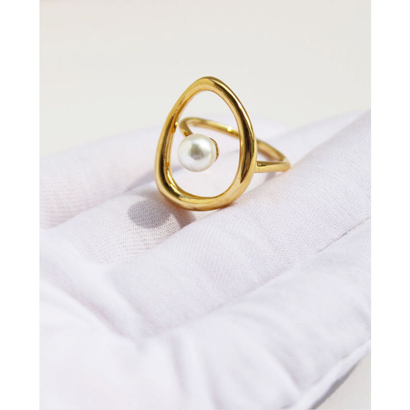 Golden Orbit Abstract Art Pearl Ring JLTR0587
