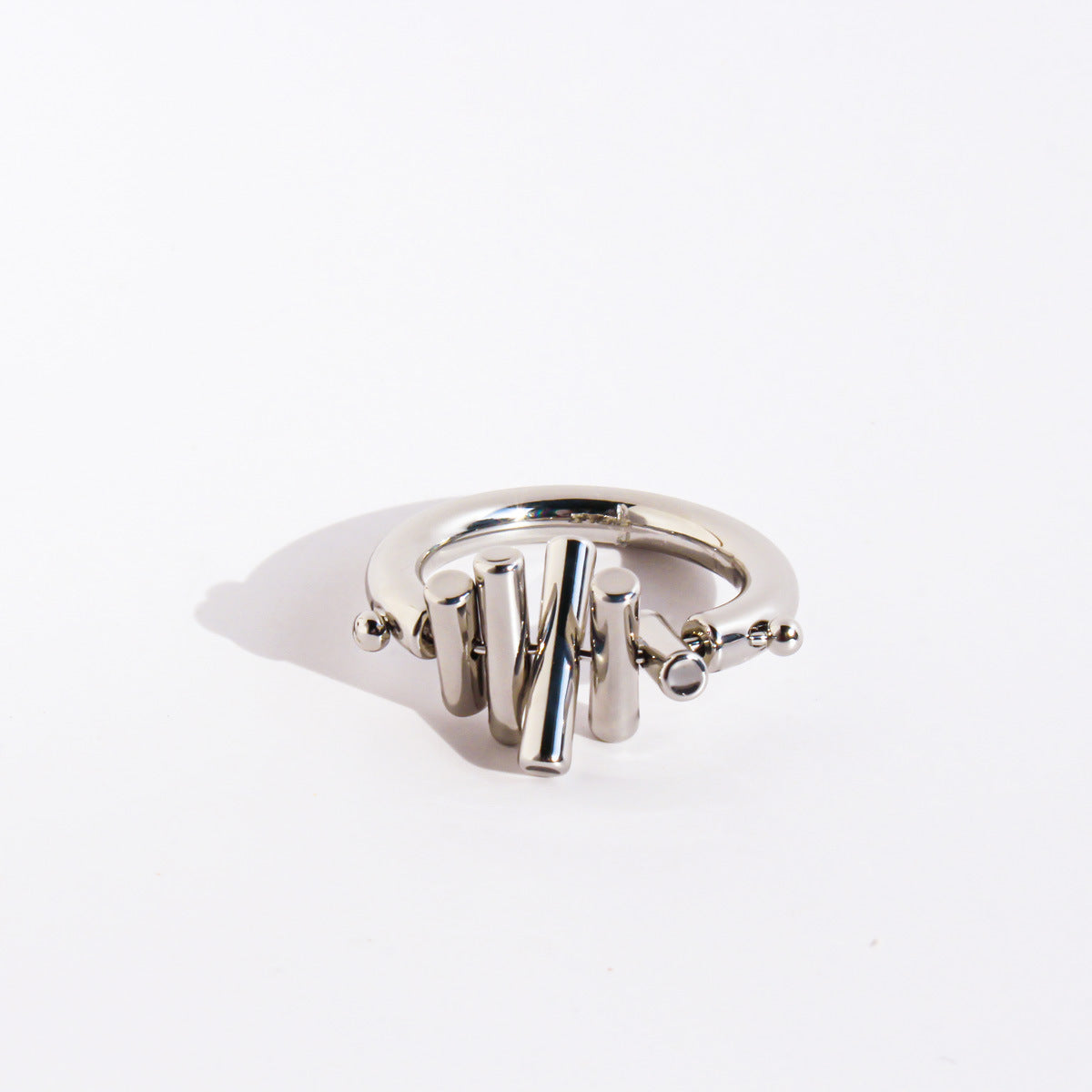 Silver Sculptural Vertical Cylindrical Geometric Ring JLTR0591