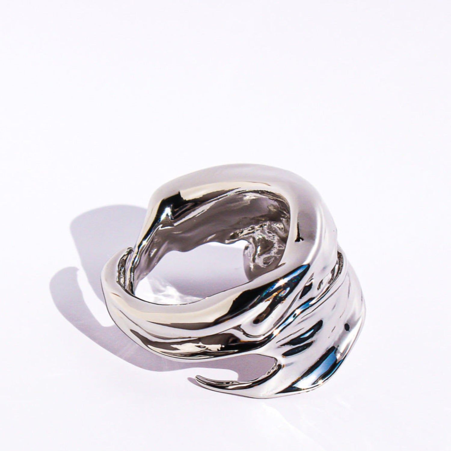 Abstract Fluid Silver-Tone Metal Ring JLTR0594