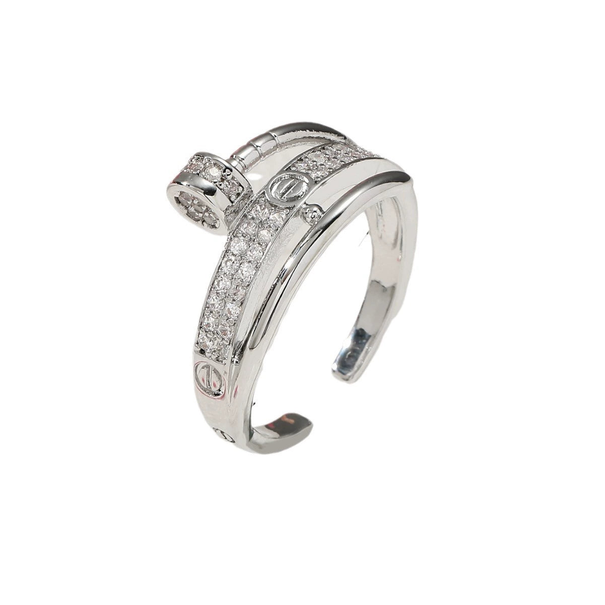 Elegant Dual Band Crystal Screw Ring JLTR0606