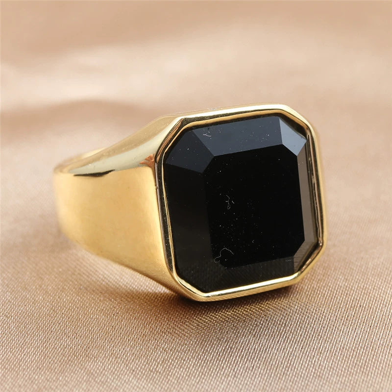 Statement Ring with Bold Black Rectangular Gemstone JLTR0611