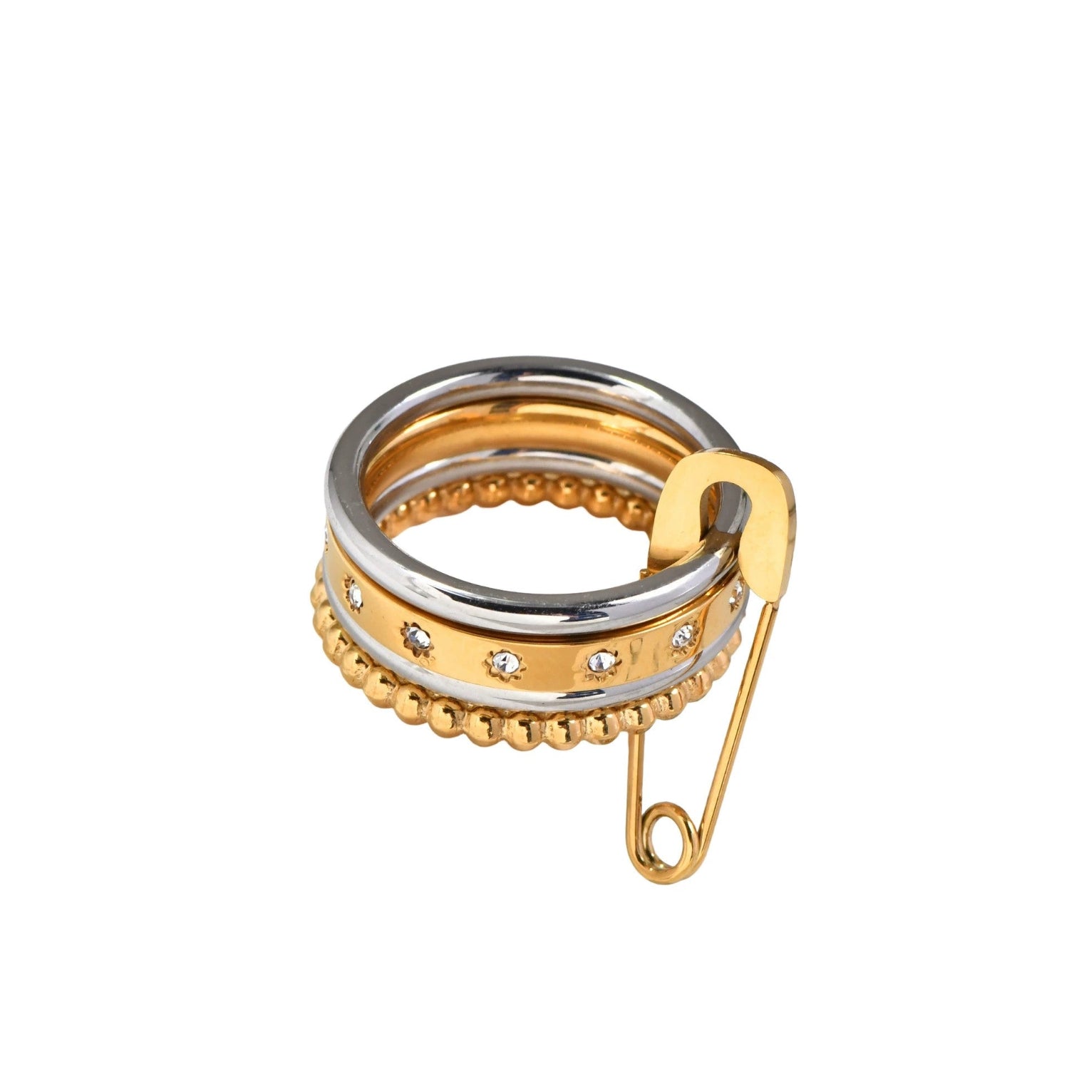 Dual Tone Safety Pin Statement Ring JLTR0632