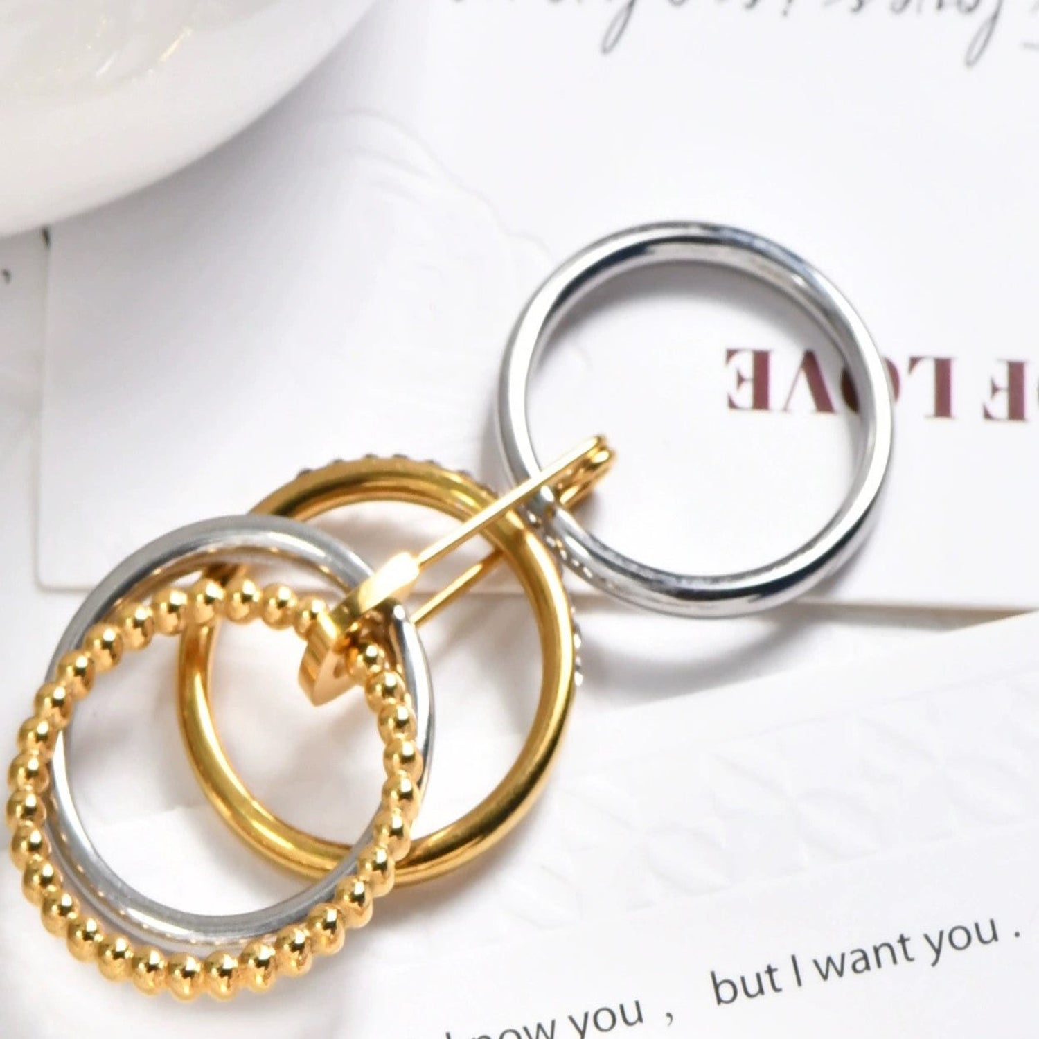 Silver-Gold Safety Pin Layered Ring JLTR0633