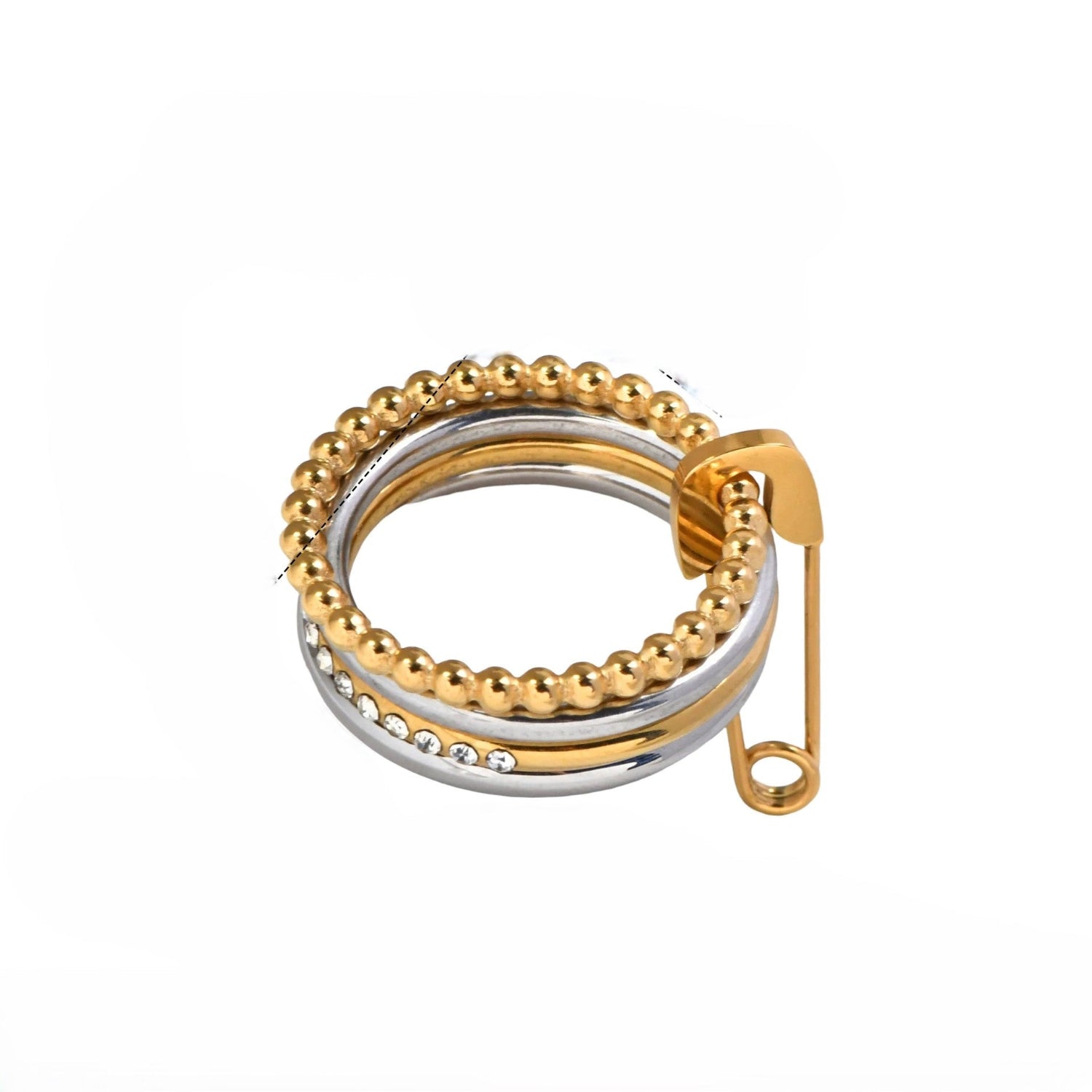 Silver-Gold Safety Pin Layered Ring JLTR0633