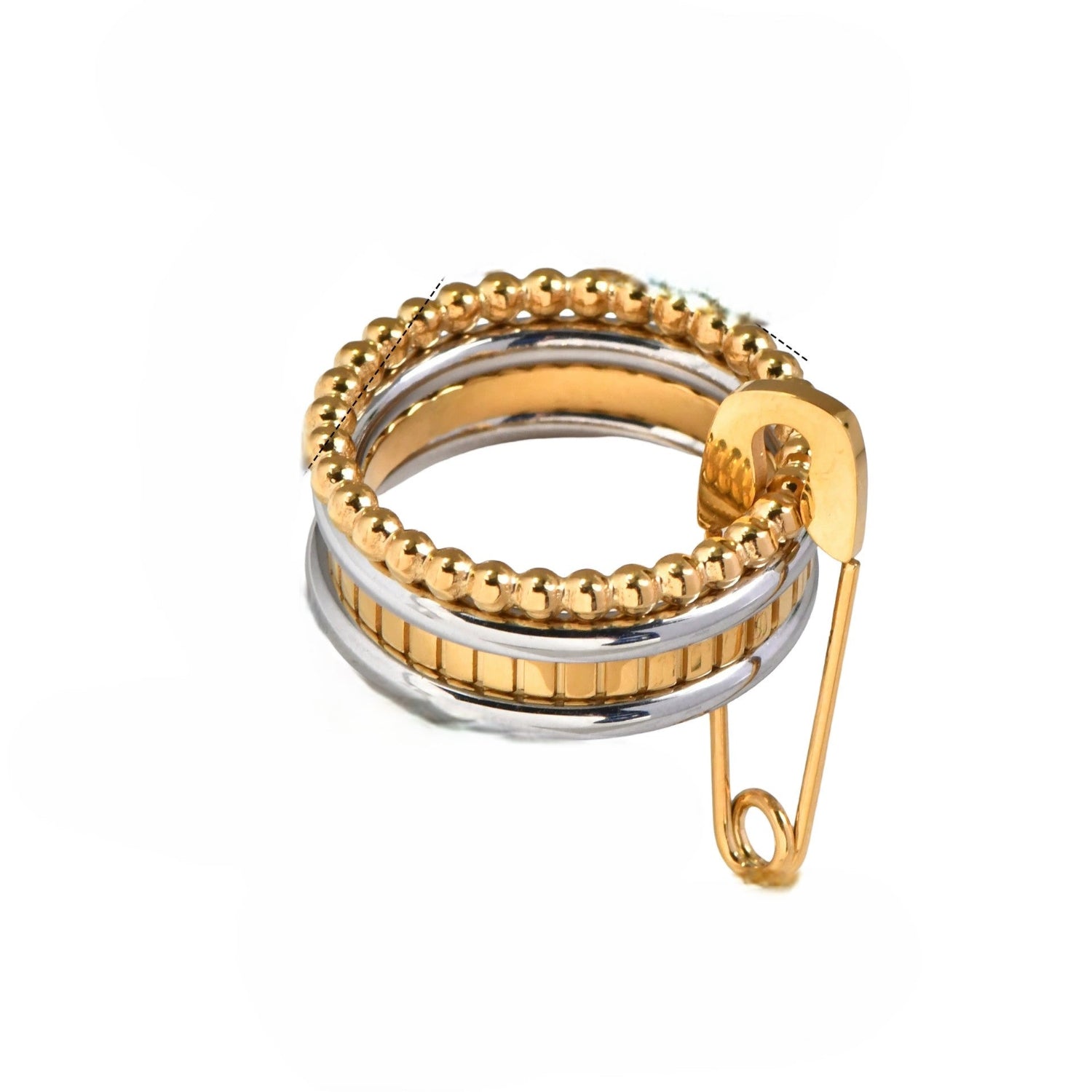 Dual Tone Beaded Safety Pin Ring JLTR0634