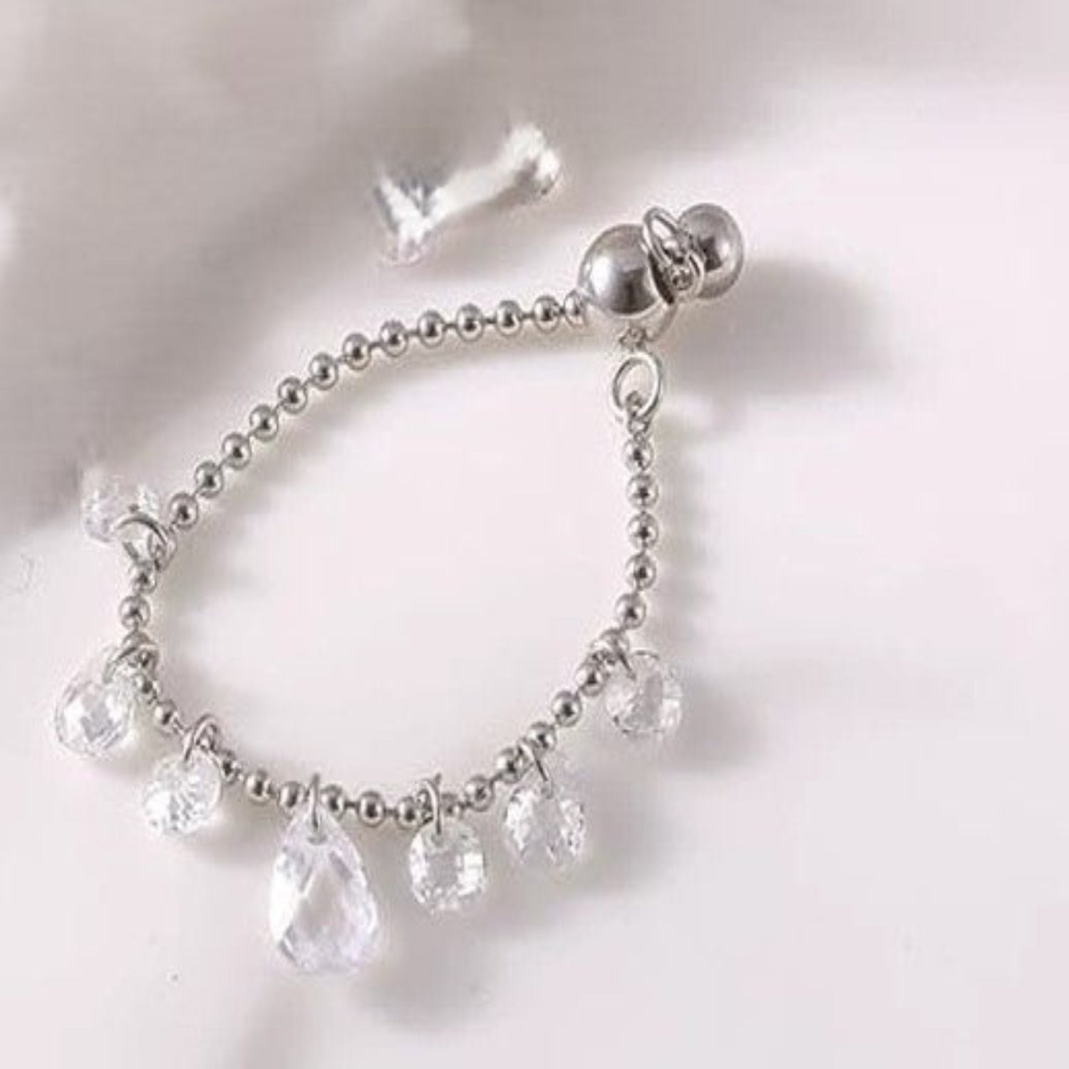 Crystal Drop Charm Silver Ring JLTR0638