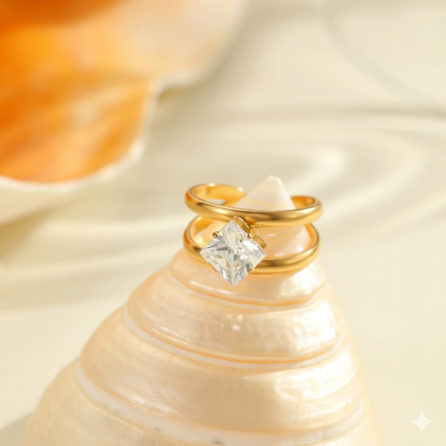 Modern Gold Double-Row Square Crystal Adjustable Ring JLTR0653