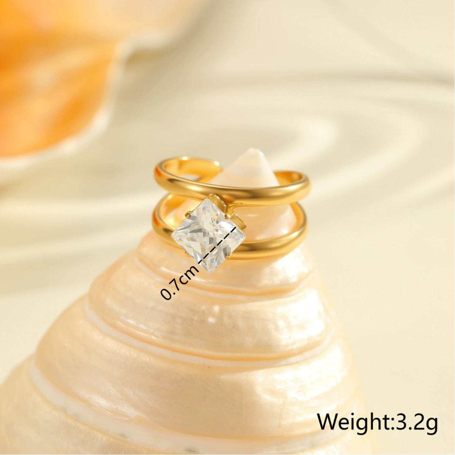 Modern Gold Double-Row Square Crystal Adjustable Ring JLTR0653