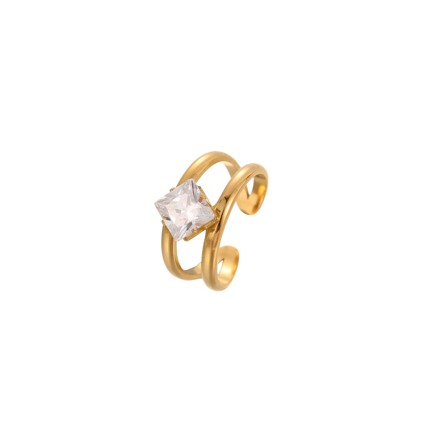 Modern Gold Double-Row Square Crystal Adjustable Ring JLTR0653