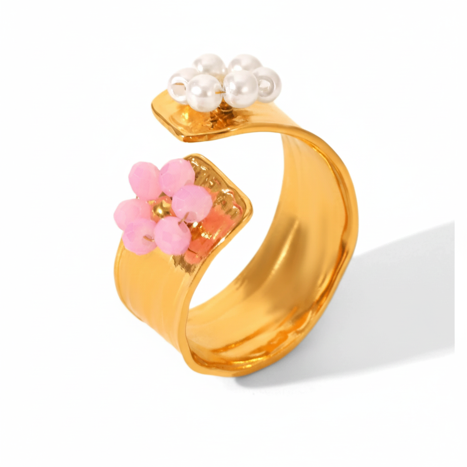 Bold Two-Tone Flower Adjustable Gold Cuff Ring JLTR0655