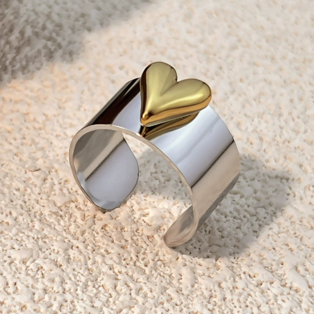 Cuff Heart Rings Two-Tone Puffy Heart Cuff Ring JLTR0659