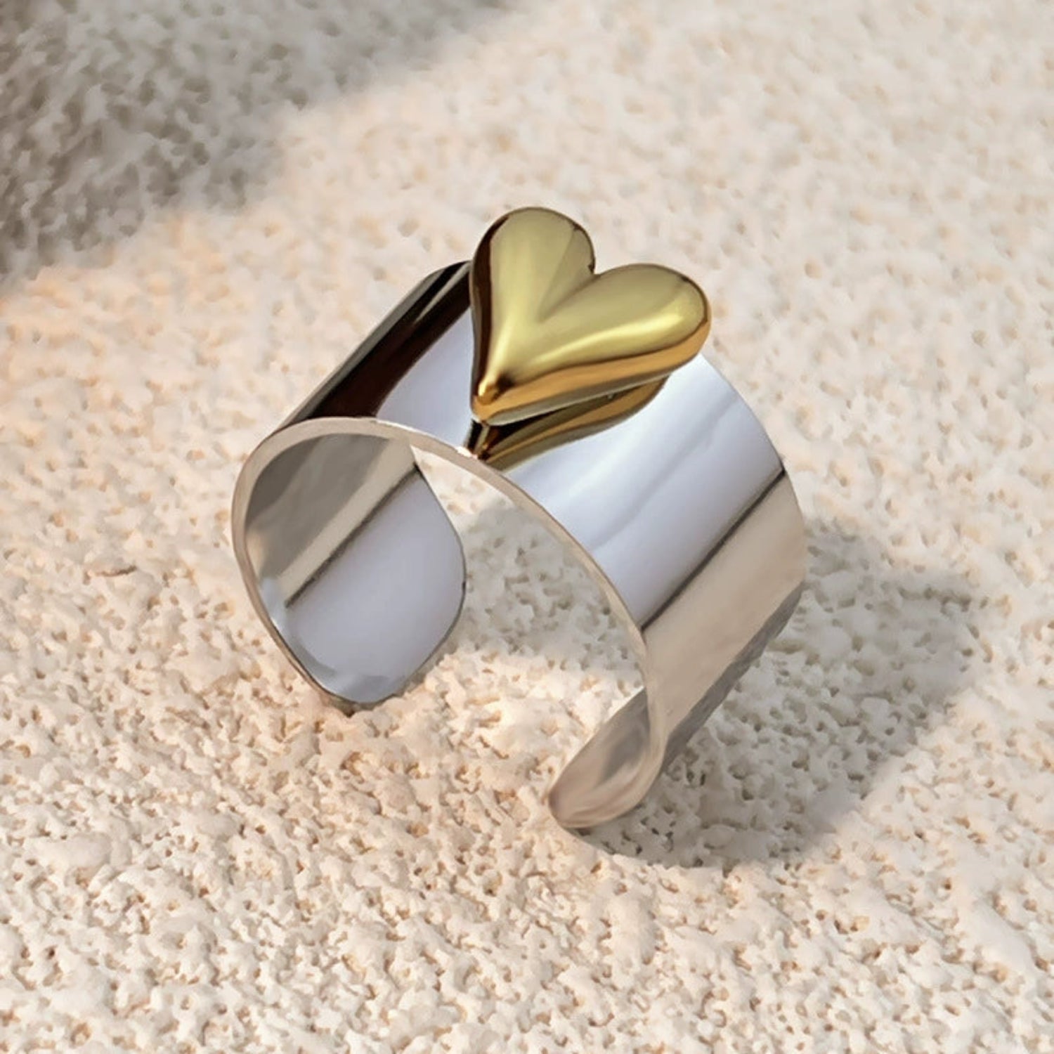 Two-Tone Puffy Heart Cuff Ring JLTR0659