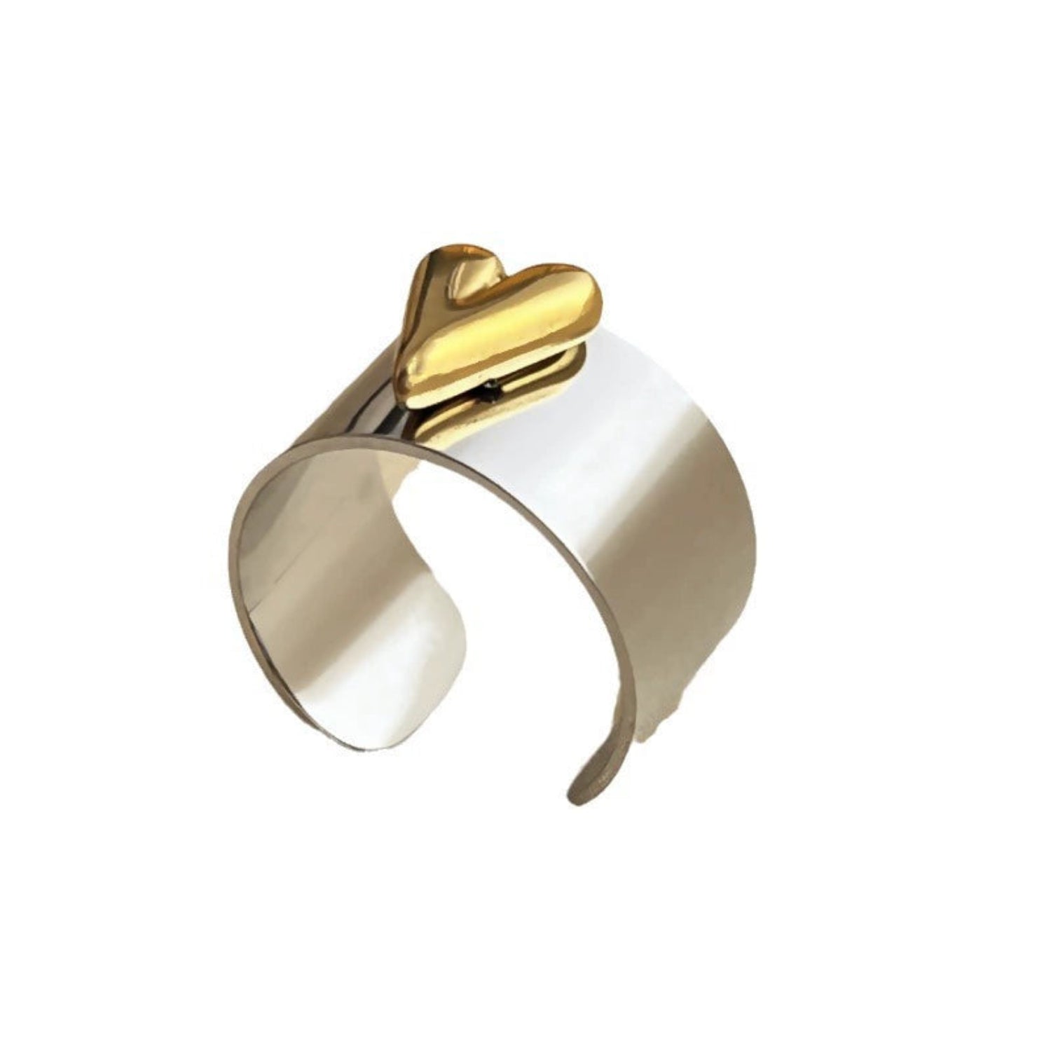Two-Tone Puffy Heart Cuff Ring JLTR0659