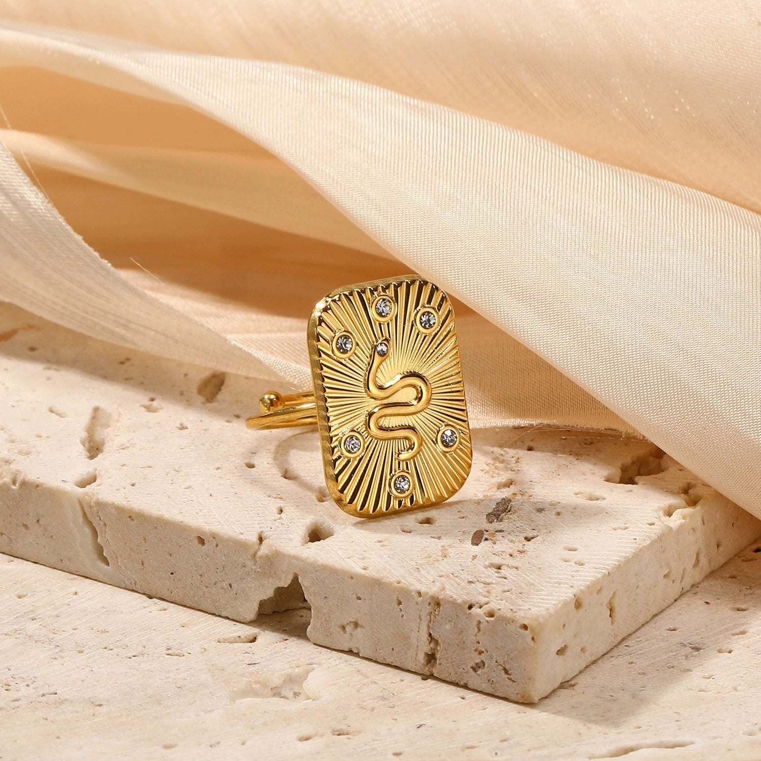 Gold Sunburst Snake Signet Ring JLTR0661