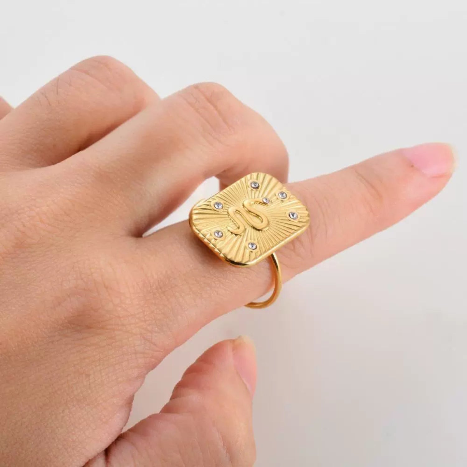 Gold Sunburst Snake Signet Ring JLTR0661