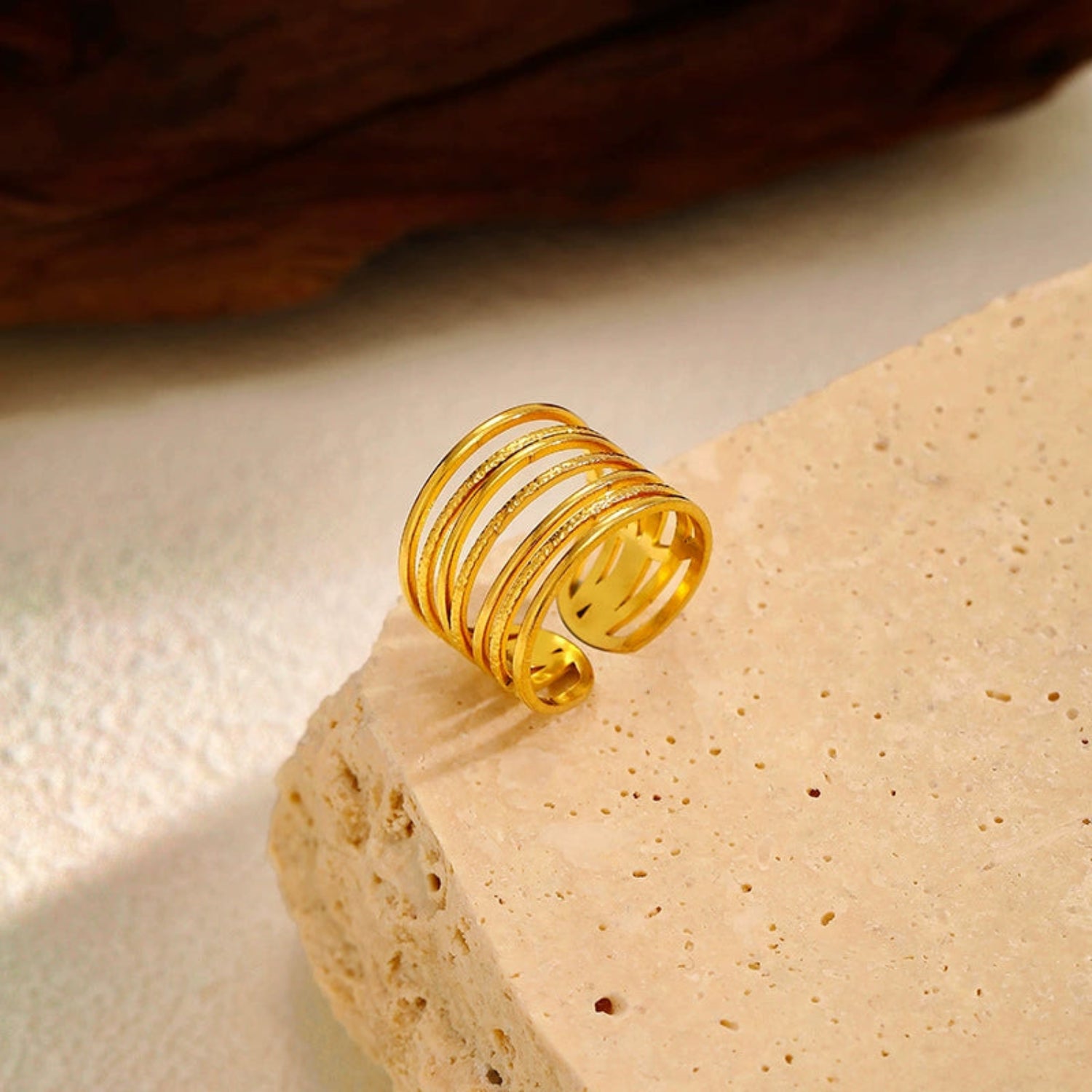 18k Gold Plated Multi-Strand Textured Statement Ring JLTR0664