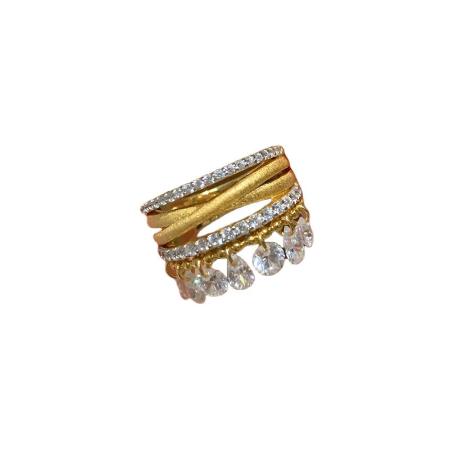 Gold Multi-Strand Crystal Tassel Ring JLTR0671