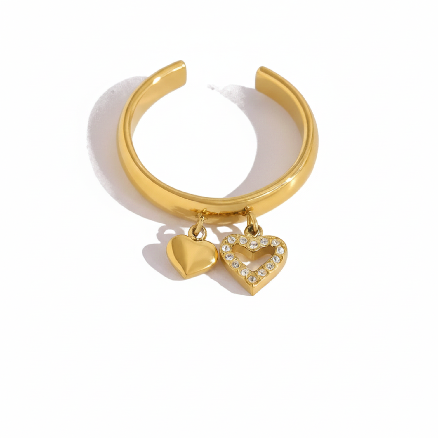 Gold Dual Heart Charm Ring JLTR0674