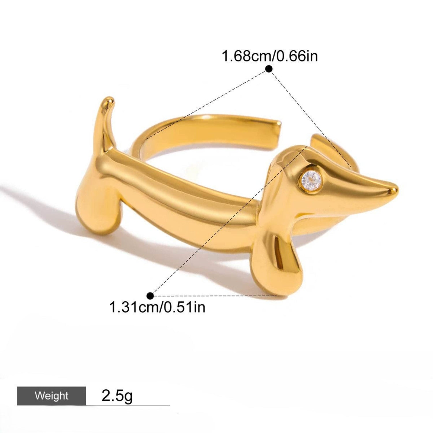 Gold Dachshund Dog Adjustable Ring JLTR0675