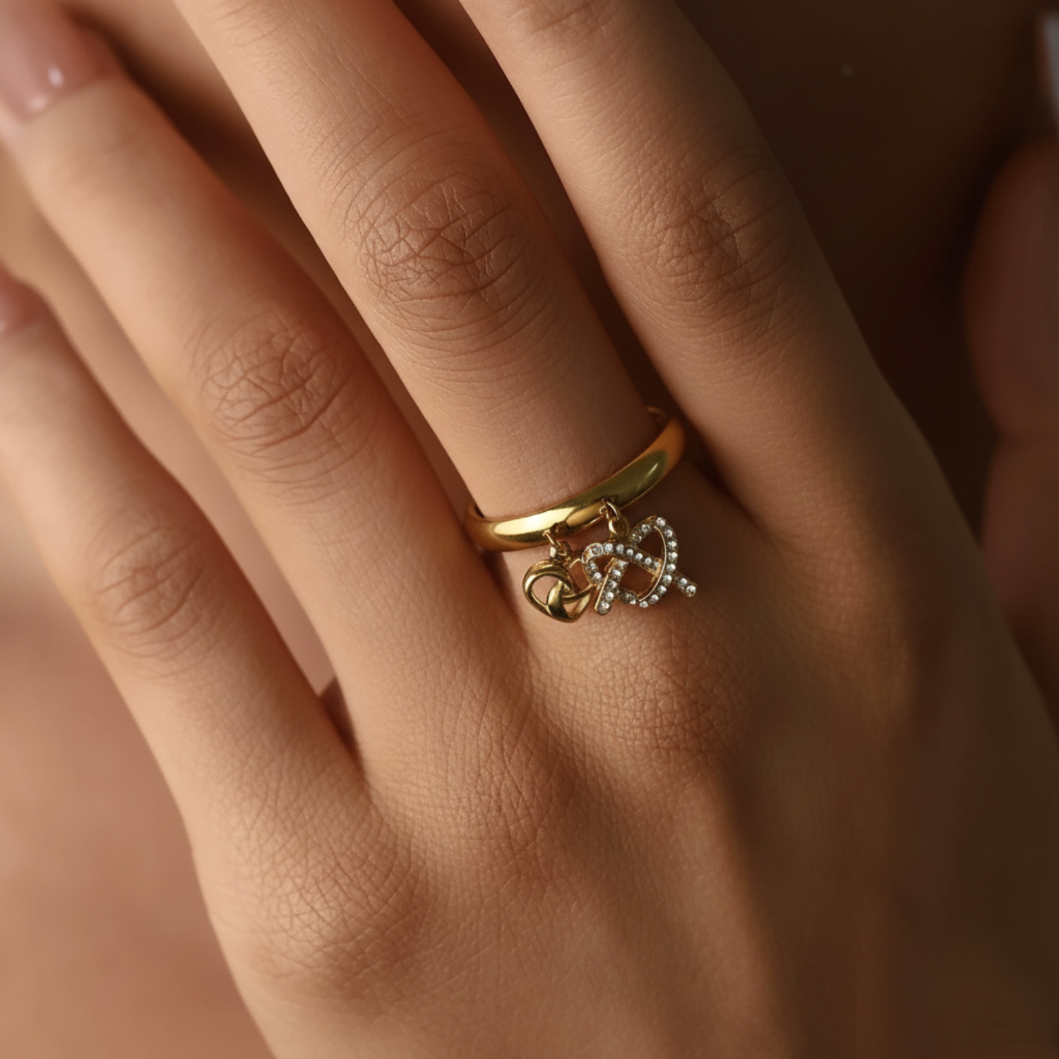 Gold Dual Bow Charm Ring JLTR0676