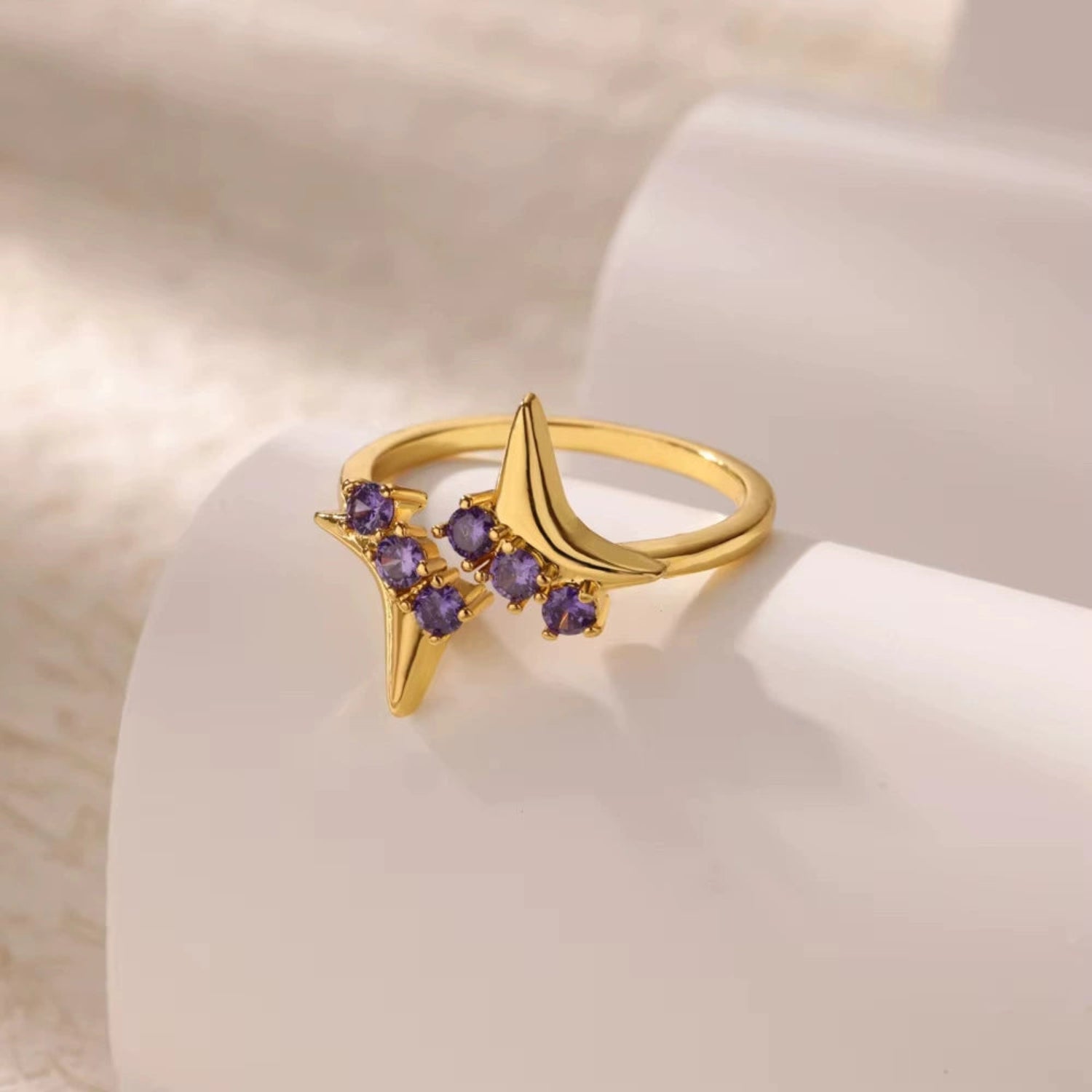 Purple Crystal Gold Starburst Ring JLTR0686