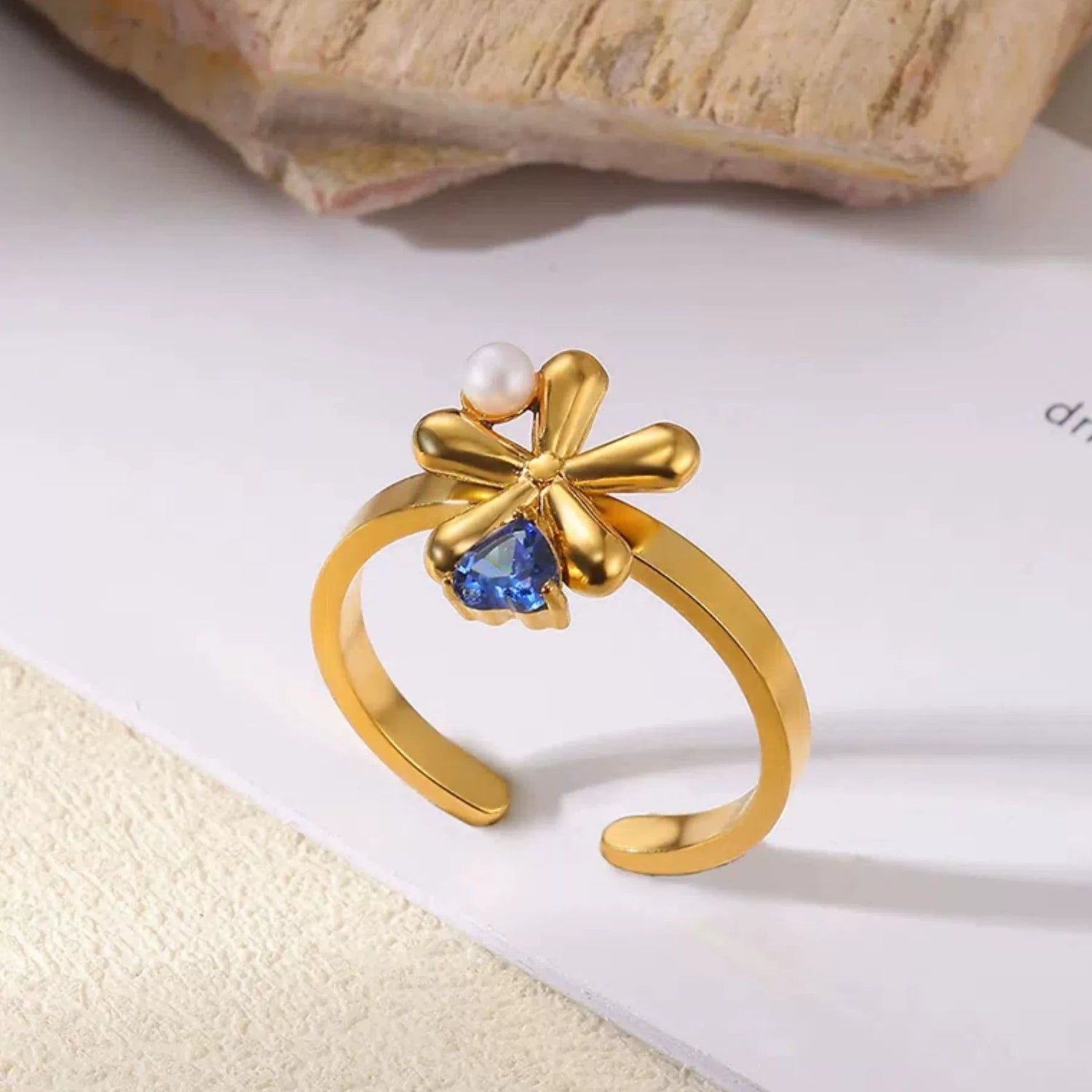 Gold Flower Blue Crystal Ring JLTR0687