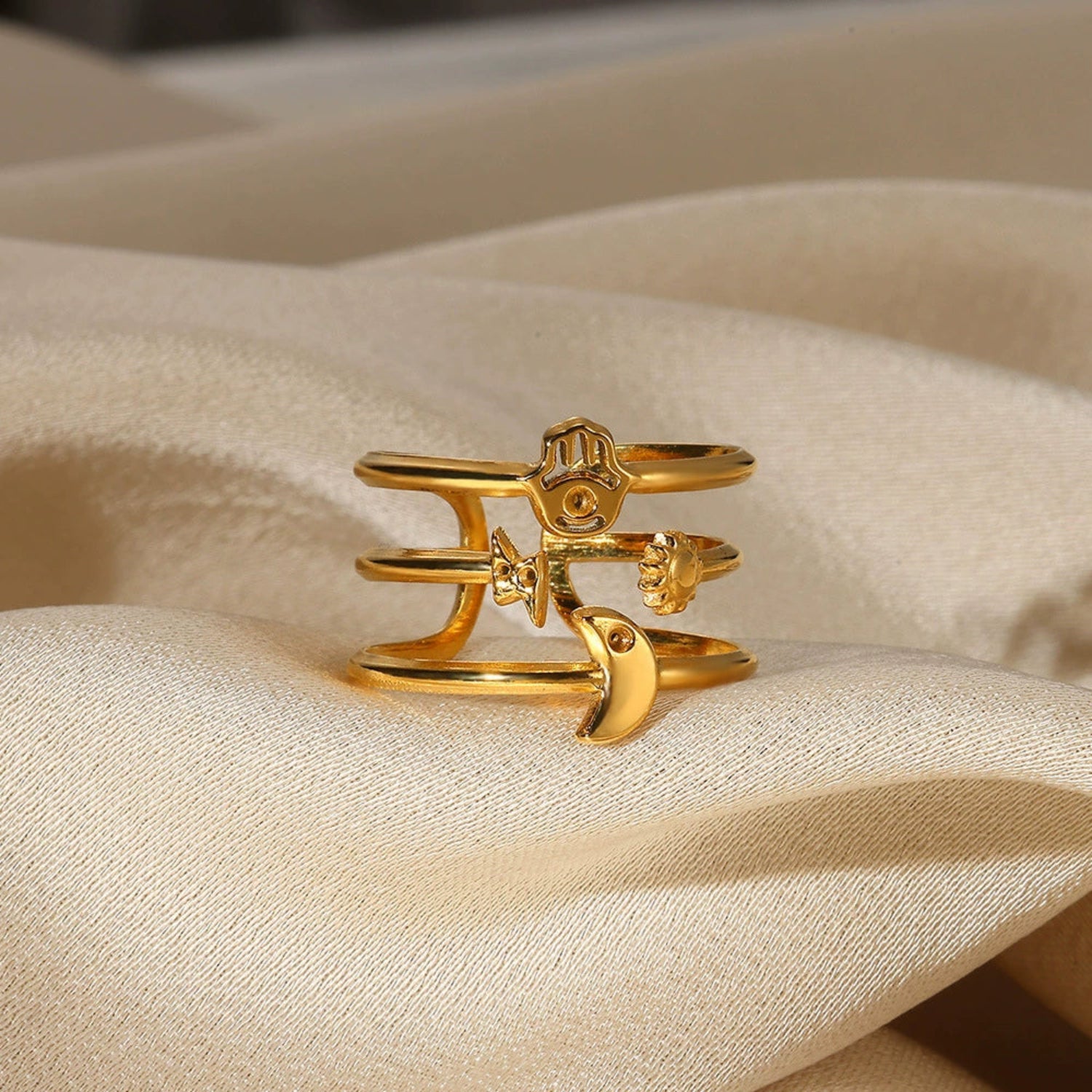 Gold Multi-Symbol Triple Band Ring JLTR0690