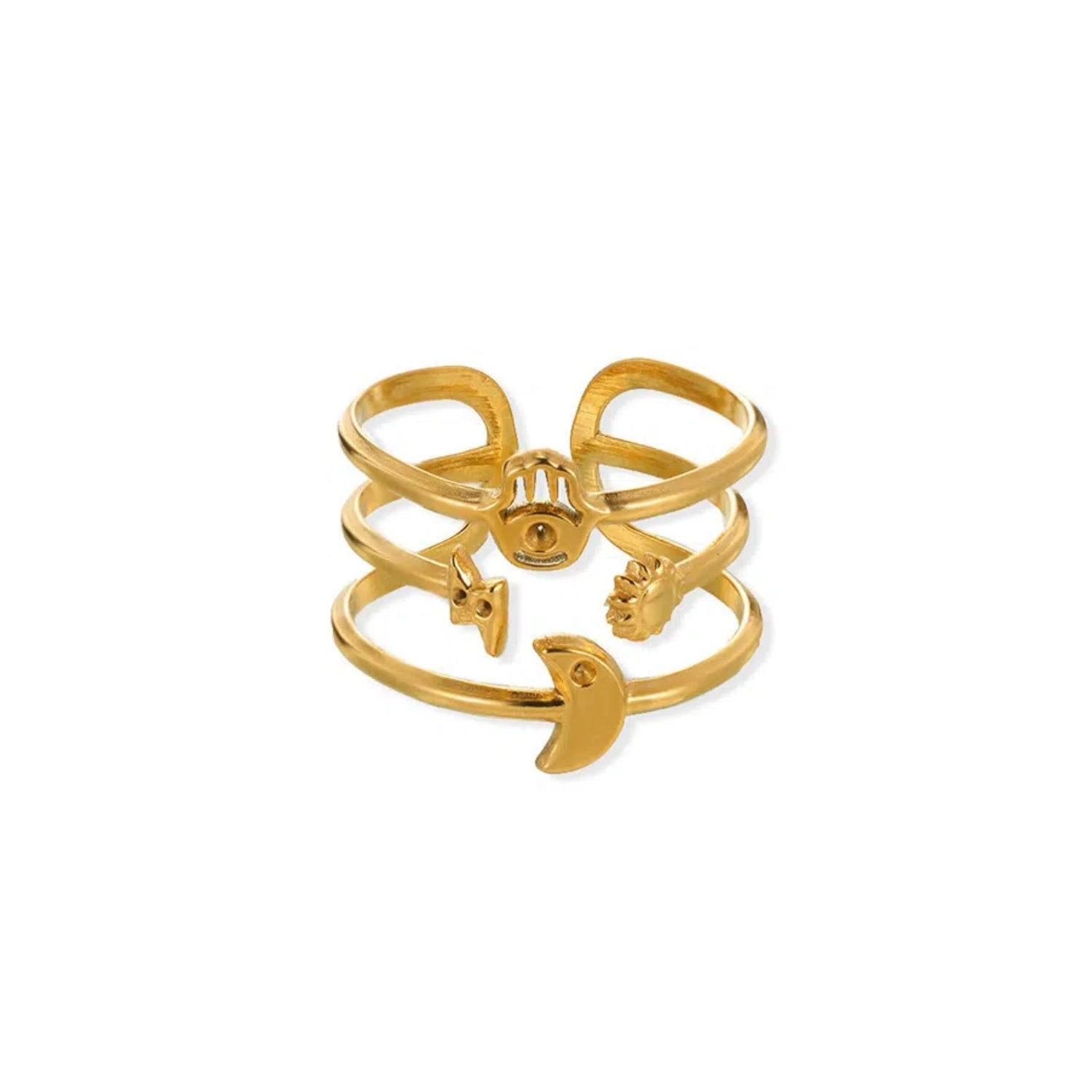 Gold Multi-Symbol Triple Band Ring JLTR0690