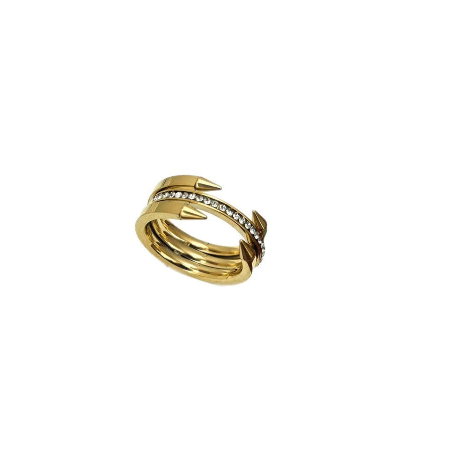 Gold Spiked Crystal Triple Ring JLTR0697