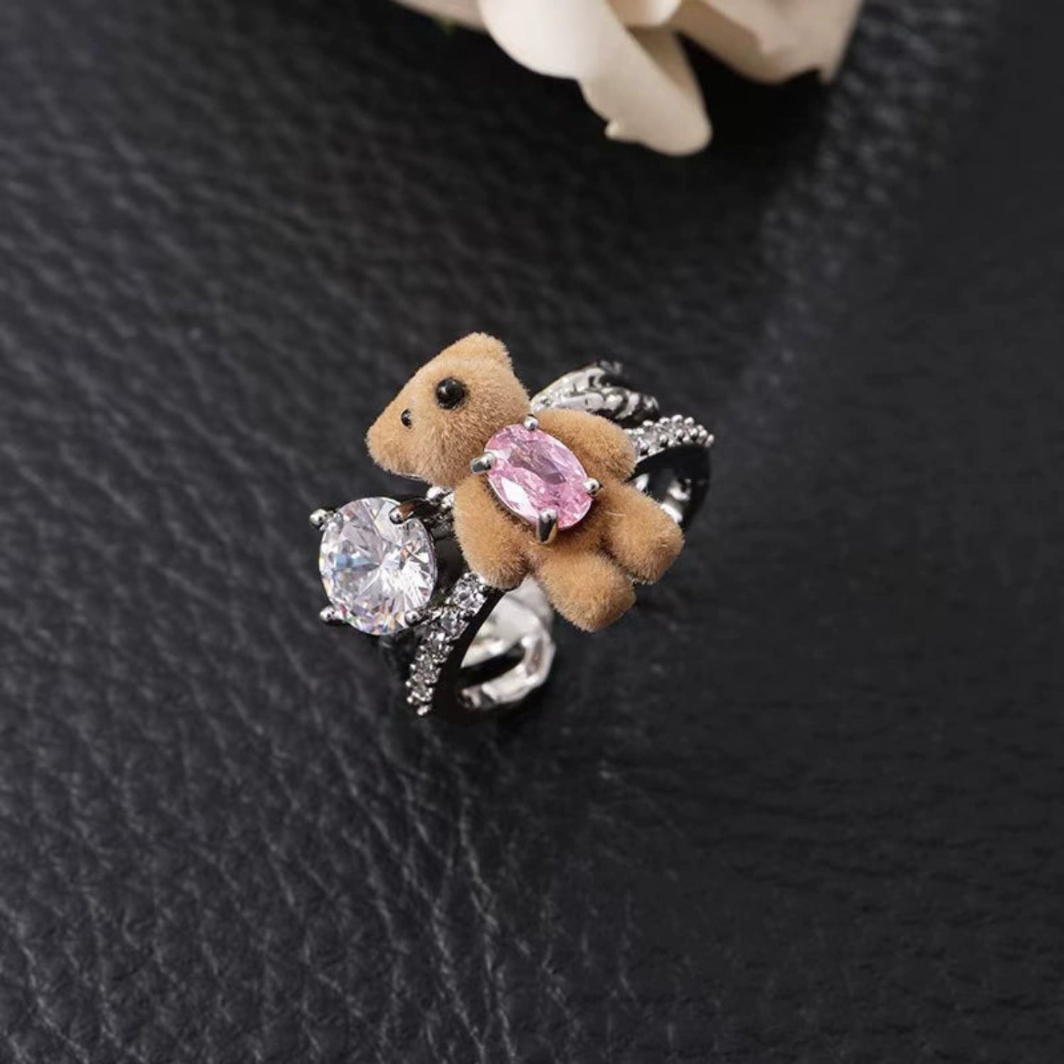 Fluffy Teddy Bear Crystal Ring JLTR0701